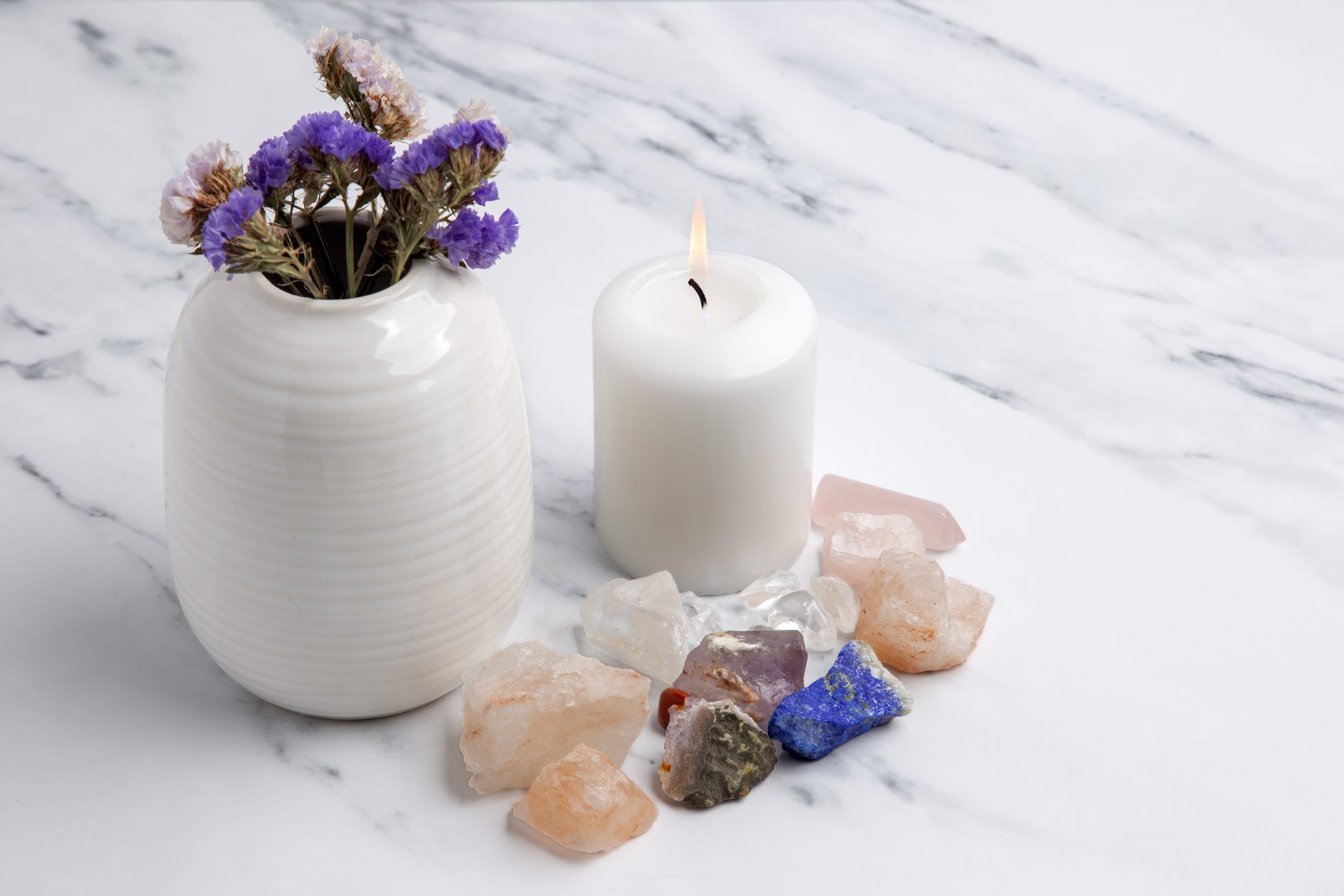 high angle crystals candle arrangement