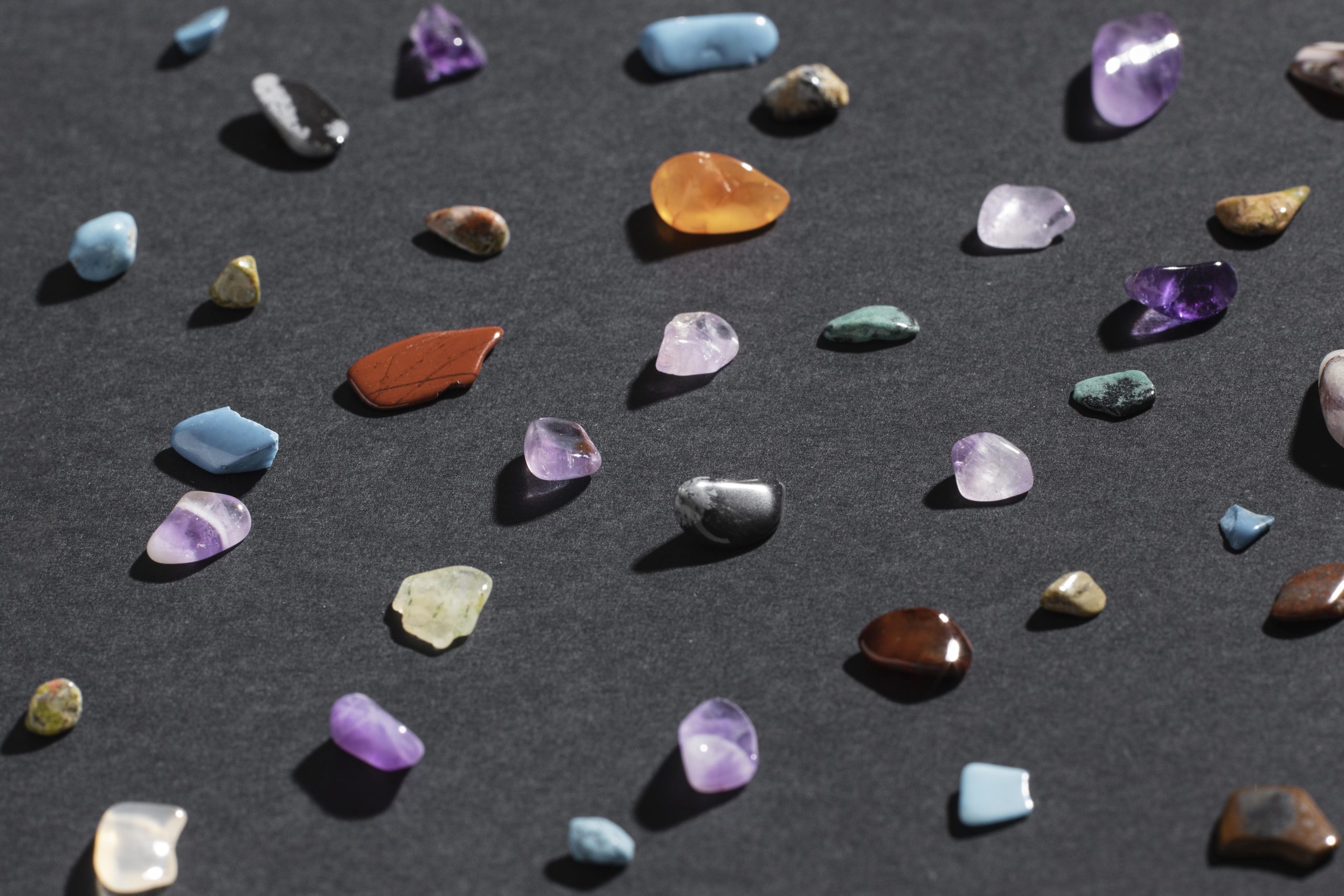 top view colorful small stone collection
